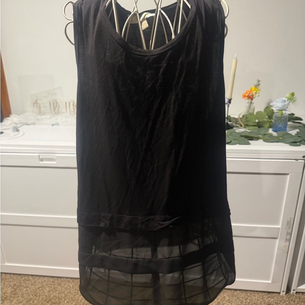 Michael Kors Black Sleeveless Layered Sheer-Hem Tank